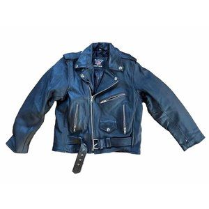 Allstate Black Leather‎ Zip Motorcycle Jacket W/Inside Pocket Unisex Youth 4XL